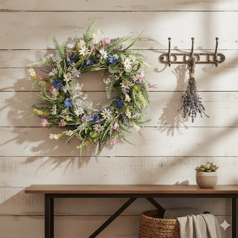 

Искусственный венок из маргариток, весенне-летний декор для двери, гирлянда в стиле фермерского дома для крыльца, настенное украшение для дома, подарок на День матери
