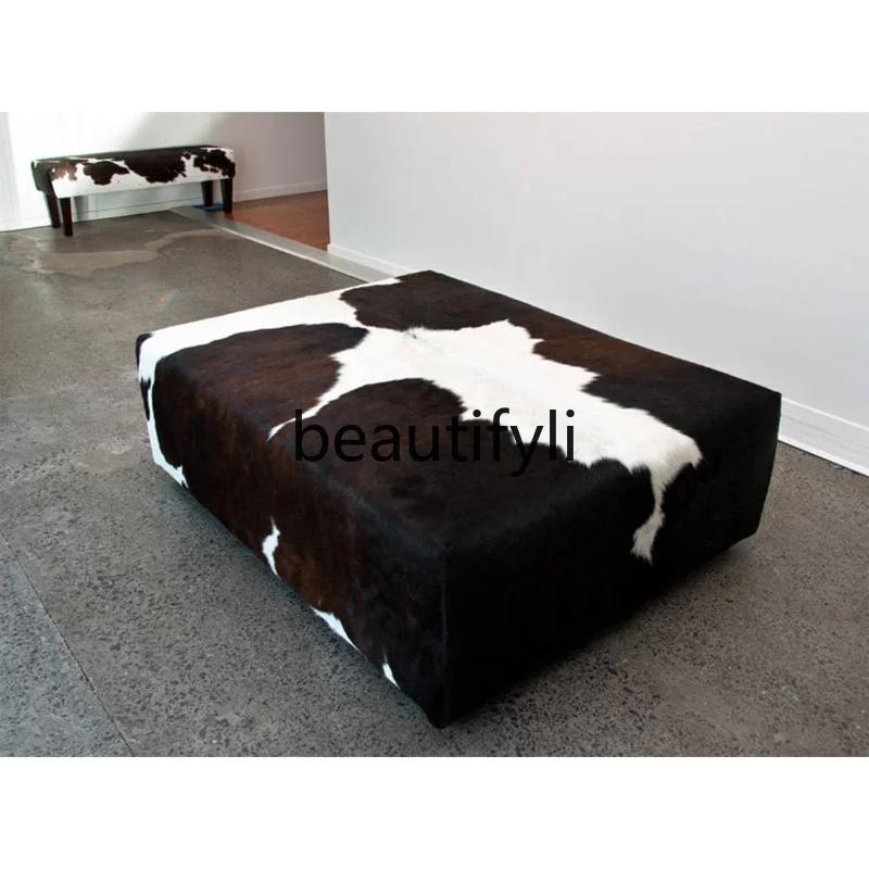 Low stool sofa foot pedal ottoman milk cowhide retro