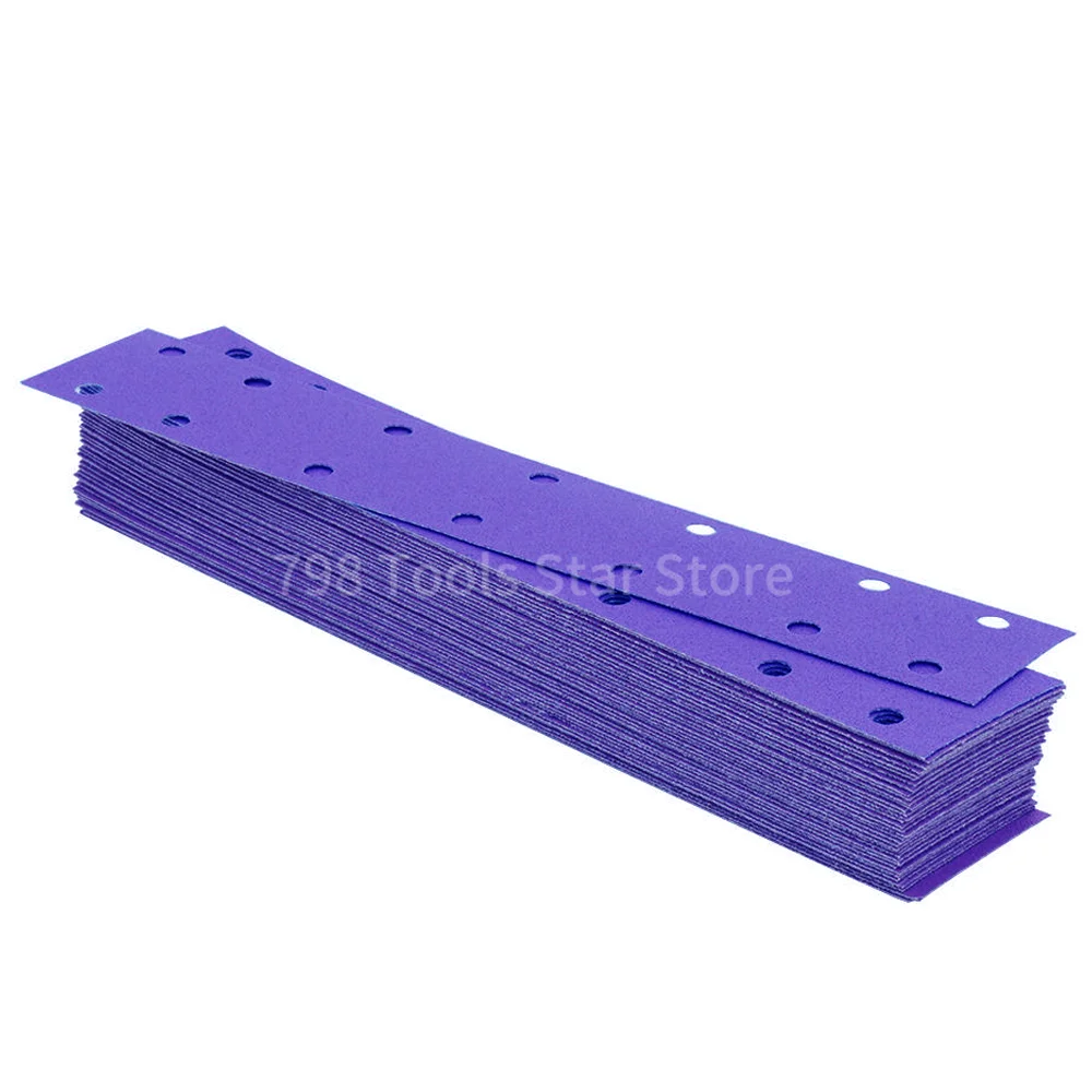 10PCS 70x420mm 14 Hole Purple Ceramic Sandpaper,Rectangular Hook & Loop Sanding Sheets for Wood,Metal,Automotive Polishing