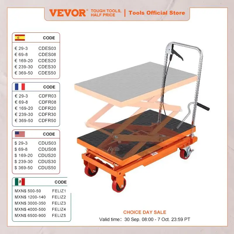 VEVOR 330/770/1760Lbs Lifting Platform Hydraulic Car Lift Table Cart Heavy Duty Double Shear Wheelbarrow for Repair Motorcycl