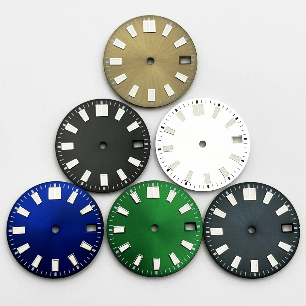 

28.5mm Sterile Watch Dial With Calendar Window Green Luminous Fit NH35 3/3.8/4.2 O'Clock CrownMovement Watch Accessories