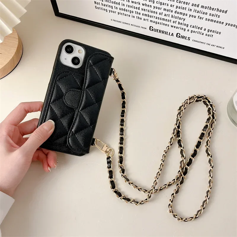 

Crossbody Lanyard 16pro 15pro Wallet with Card Holder Phone Case for IPhone 16 15 Plus 14 13 12 Promax Leather Shockproof Cover