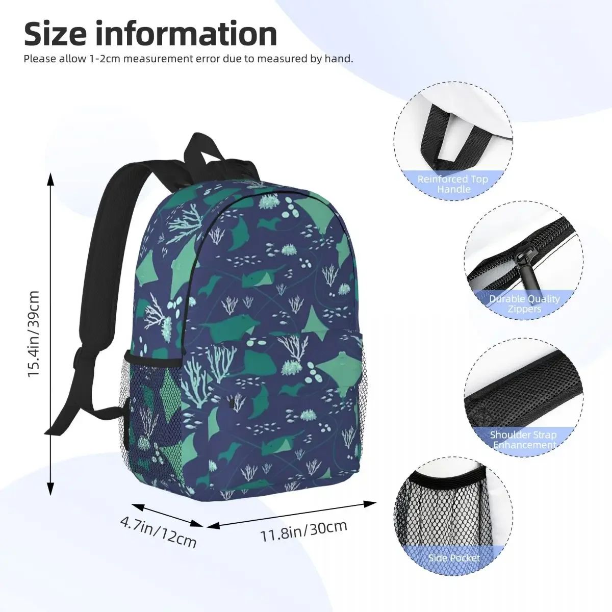 Nautical Stingrays Marine Life Blue Ocean Pattern Backpacks Boys Girls Bookbag Children School Bags Travel Rucksack Shoulder Bag