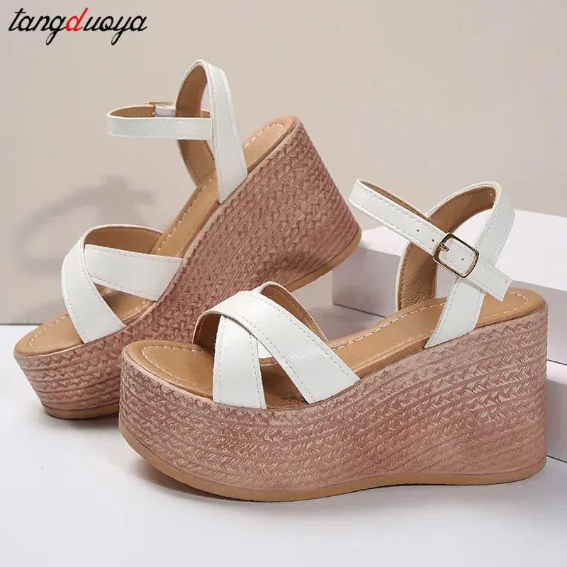 Ankle Buckle Wedge Sandals for Women 2024 Summer Platform Sandal Woman Thick Sole Vacation Beach Shoes Dress party Shoes 43