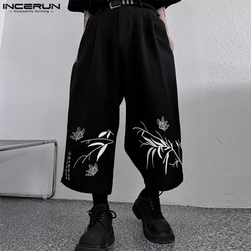 

INCERUN Men's Pants Printing Button Joggers Loose Casual Straight Trousers Men Streetwear 2024 Korean Style Leisure Male Pants