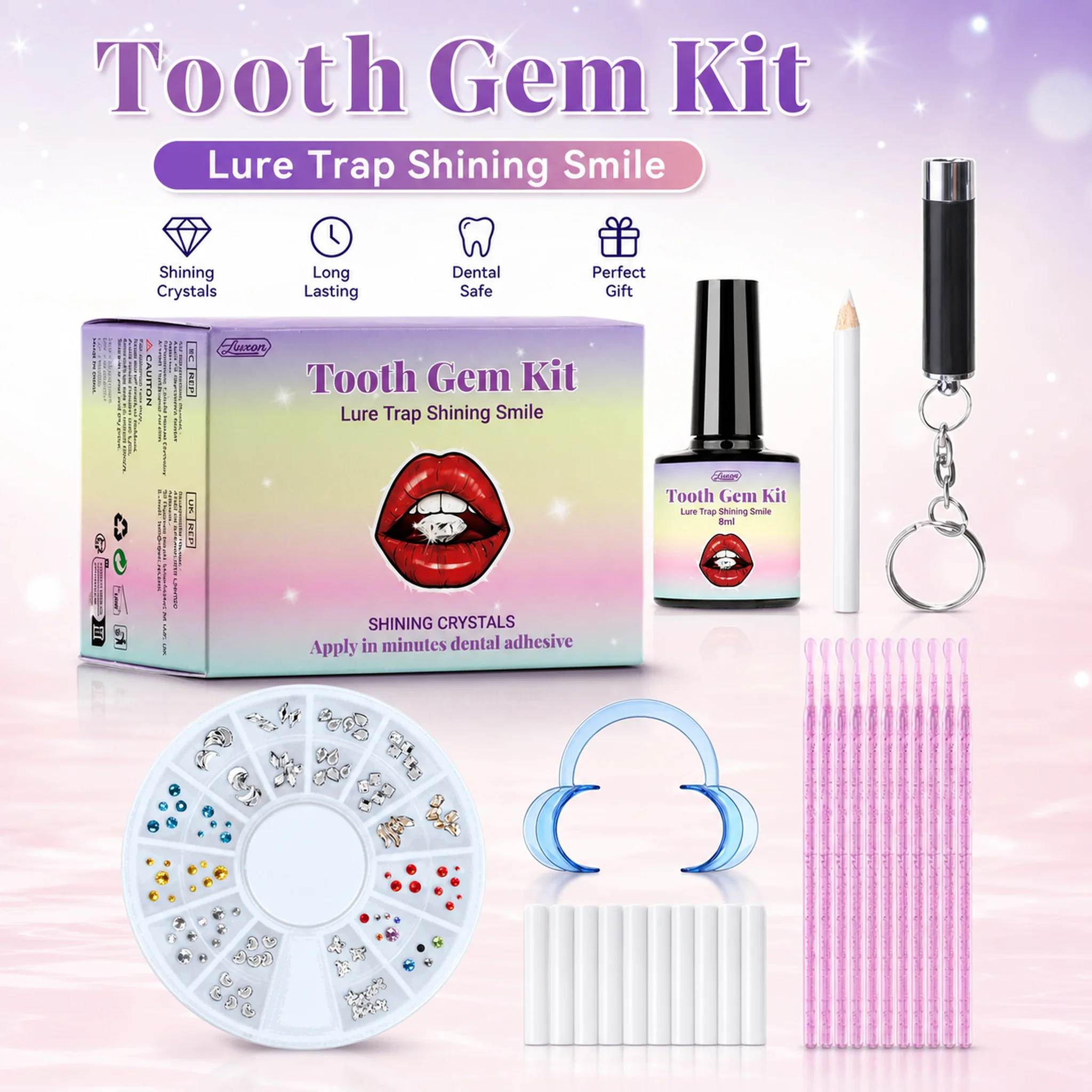 Conjunto de Joias Dentárias Removíveis e de Forte Adesão - Com Cola Dental para Decoração de Cristais DIY Segura, Personalização de Sorriso Unissex.