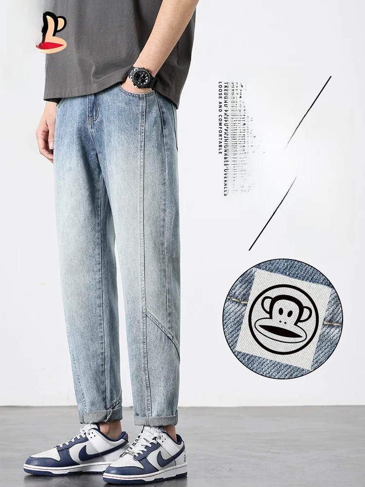 

PaulFrank Large-Mouth-Monkey Cone Nine-Length Jeans Men's Casual Loose Straight Leg Jeans Spring New Sle Cotton Polyester B...
