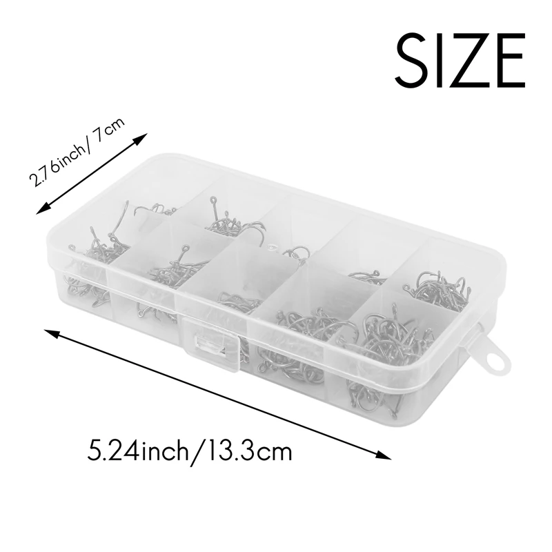 مجموعة من خطافات فولاذية عالية الكربون لصيد سمك الشبوط ، صندوق مع صندوق بيع بالتجزئة ، طُعم قفز ، أحجام مختلطة 3-12 ، قطع غيار