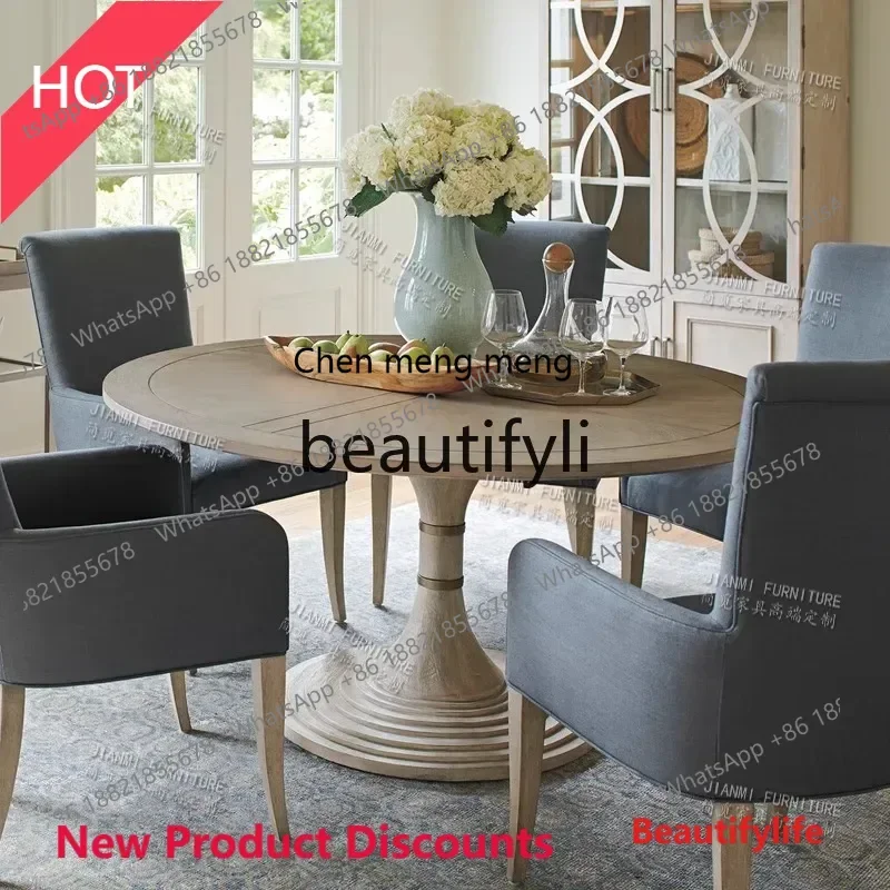 

lhy E1001 ssL178 American retro solid wood dining table combination French small apartment household medieval black walnut round