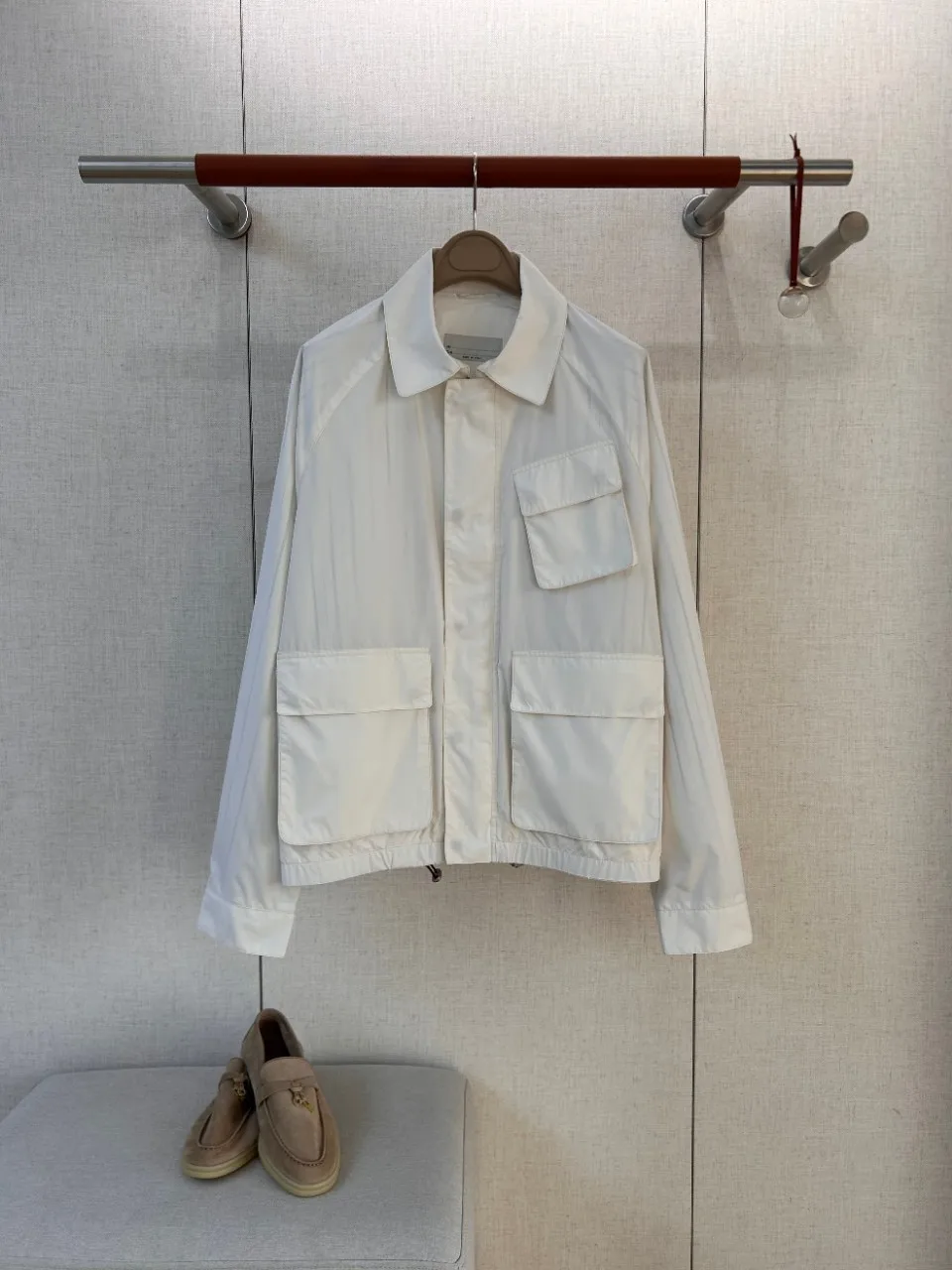  men's old money style turn-down collar multi-pocket wrinkle-resistant drapey loose fit zip-up long sleeve jacket
