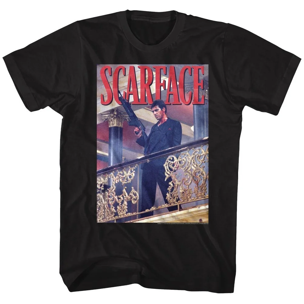 Scarface Railing Shot Black Adult TShirt Tee