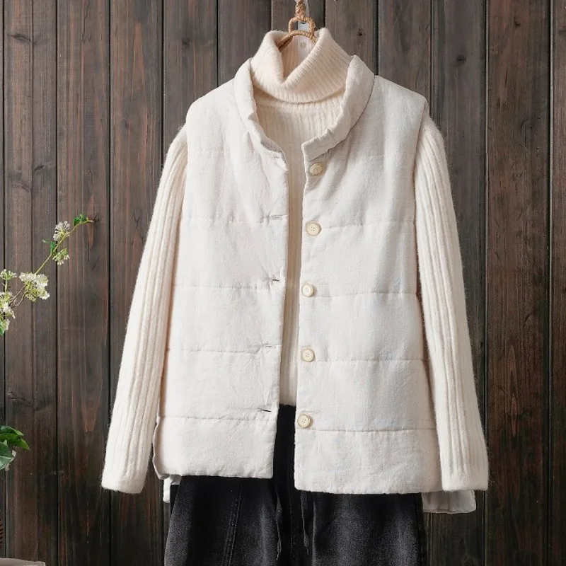 

New Versatile Cotton Jaet Vest Artistic Retro Lightweight Warm Cotton Coat Autumn Winter ort Pure Color Top Button