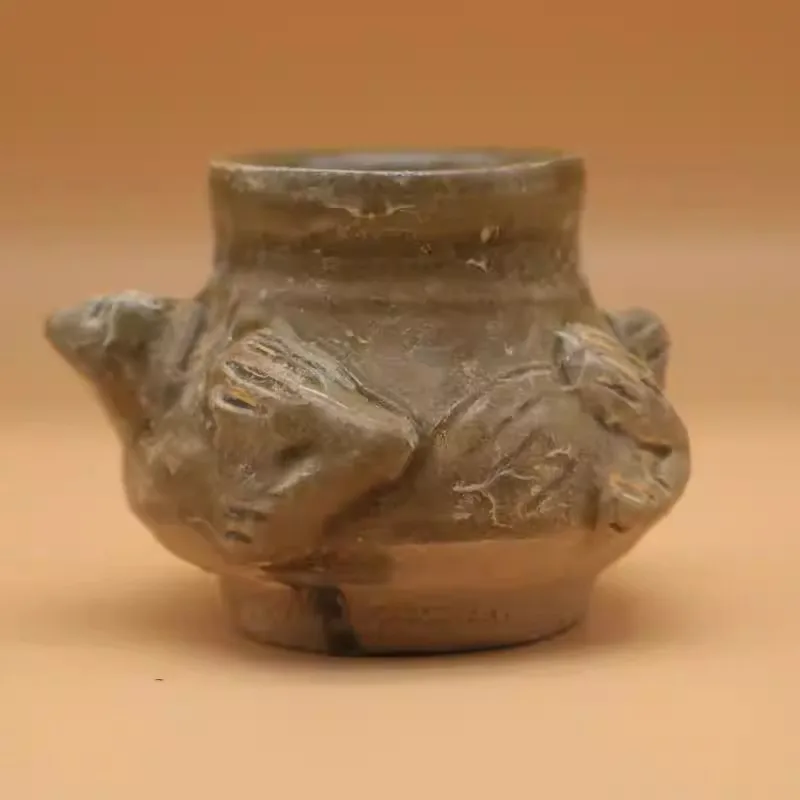Chinese Brown Porcelain Pot Brush Pot Dongjin Yue Kiln Frog Shape 3.26 inch