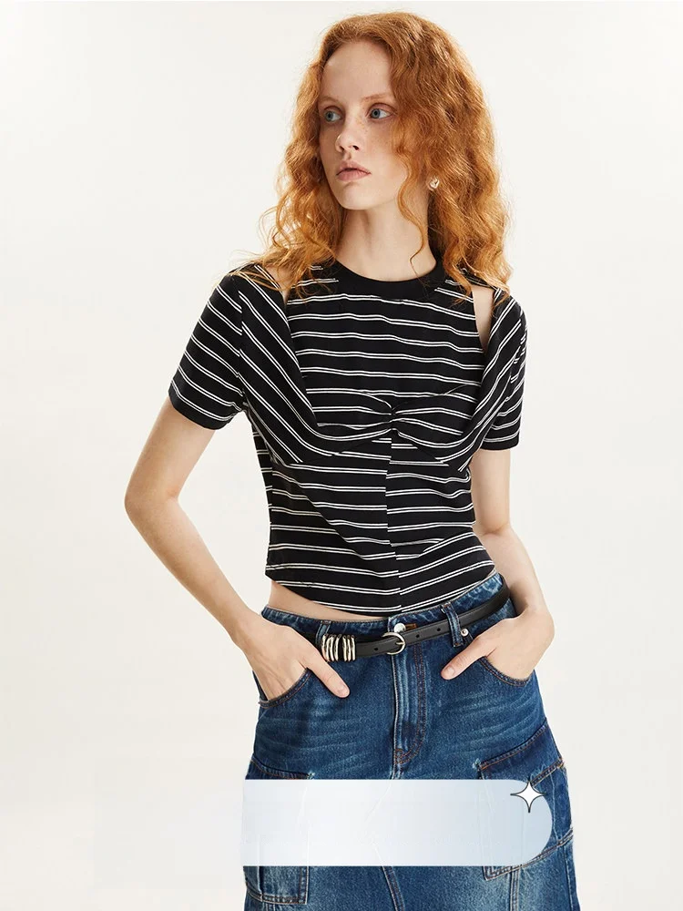 

Белая футболка с полосками и узлом, женская, с принтом, для повседневной носки, молодежная, летняя, стандартный крой