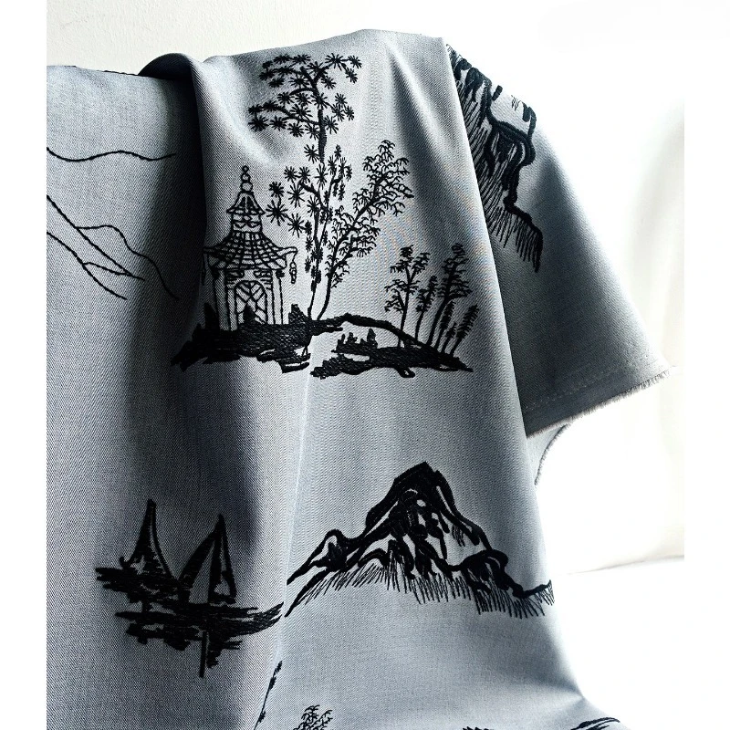 

Chinese Landscape Jacquard Fabric for Diy Sewing Suit Hanfu Jacket Clothing Designer Fabrics Cloth Material By The Meter