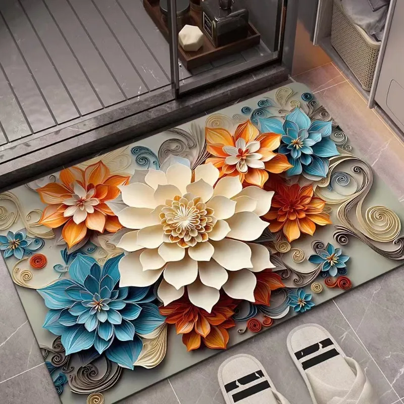 3D Oil Painting Diatomaceous Mud Absorbent and Anti Slip Bathroom Door Quick Drying Mat