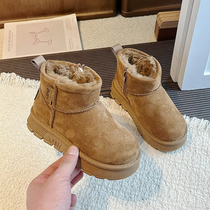 Toddler Girls Thick Fluffy Cotton Boots 2026 New Winter Kid Chunky Snow Boots Non-slip Simple Comfort School Outdoor Casual Wear