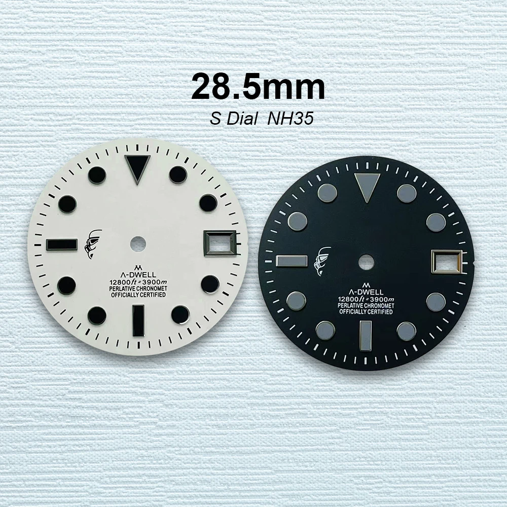 Esfera de caballero negro con logotipo S de 28,5mm, accesorios de reloj de movimiento automático japonés, adecuado para NH35/NH36/4R/7S