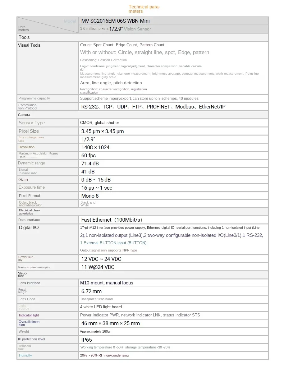 HIKROBOT visual sensor detection tool with multiple input and output signals for high-speed processing of industrial cameras