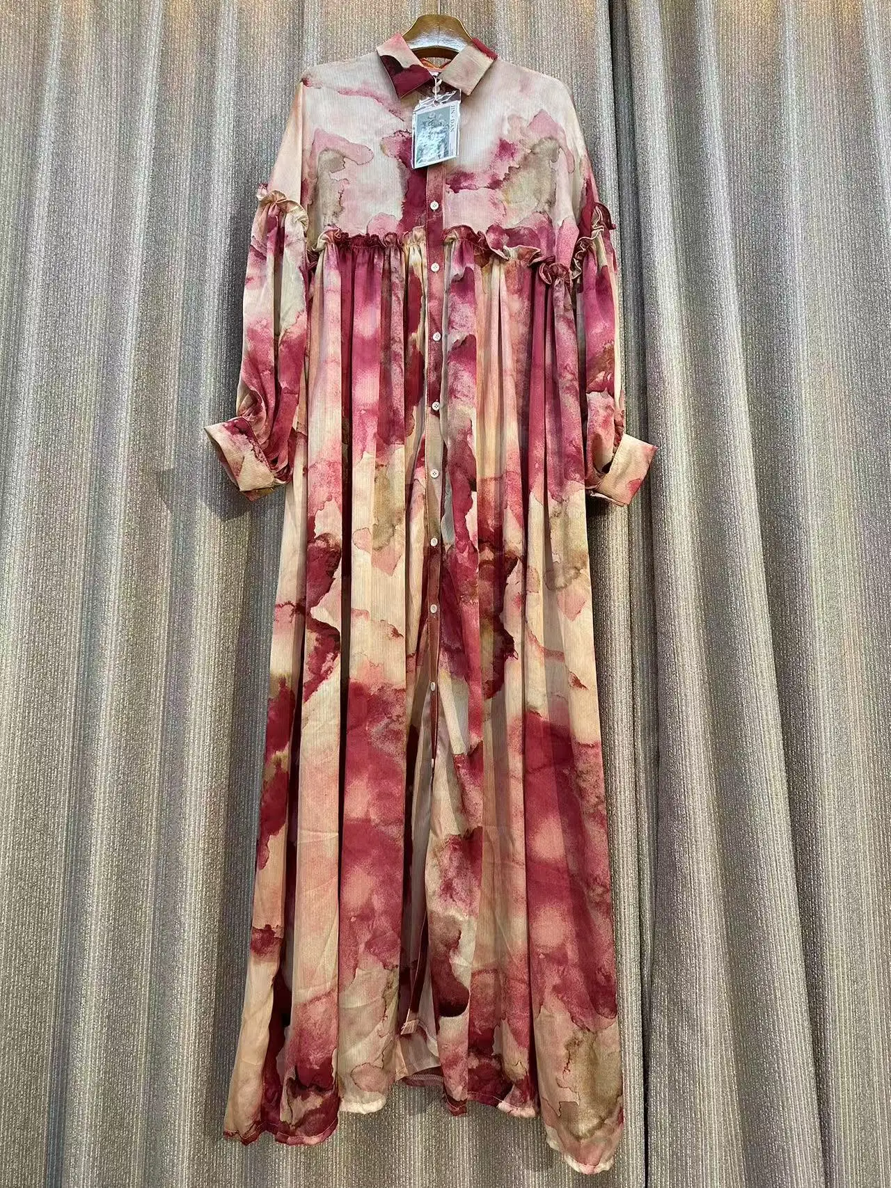 2024 Autumn New Retro Printed Long Sleeve Shirt Dress Women  Loose A-line Chic Elegant Female Fashion Party Evening Clothing ﻿
