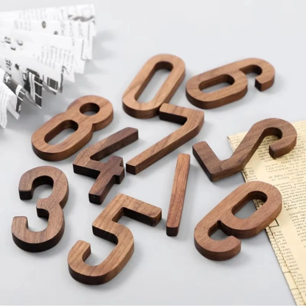 Nordic Walnut Wooden House Number 3D With Adhesive Back Door Mailbox Label 0‑9 Outdoor Door Number Home Wall Decoration