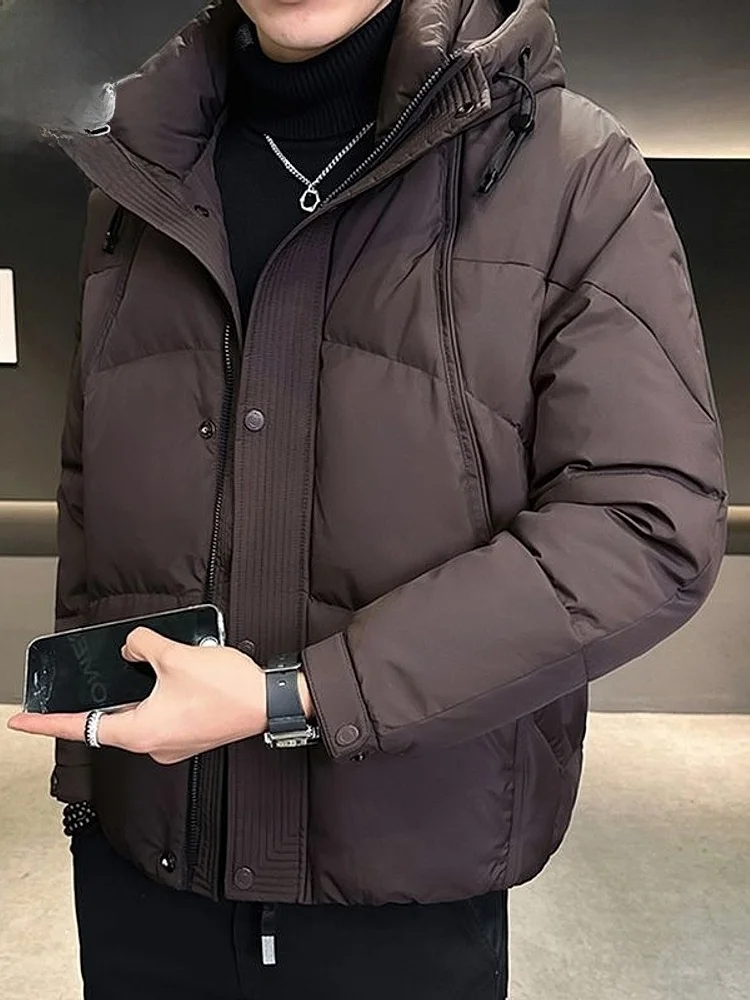 

Patchwork down Jaet Men's Winter Thi Warm White Du down Hooded Coat Youth Casual Sle Windproof Zipper Closure