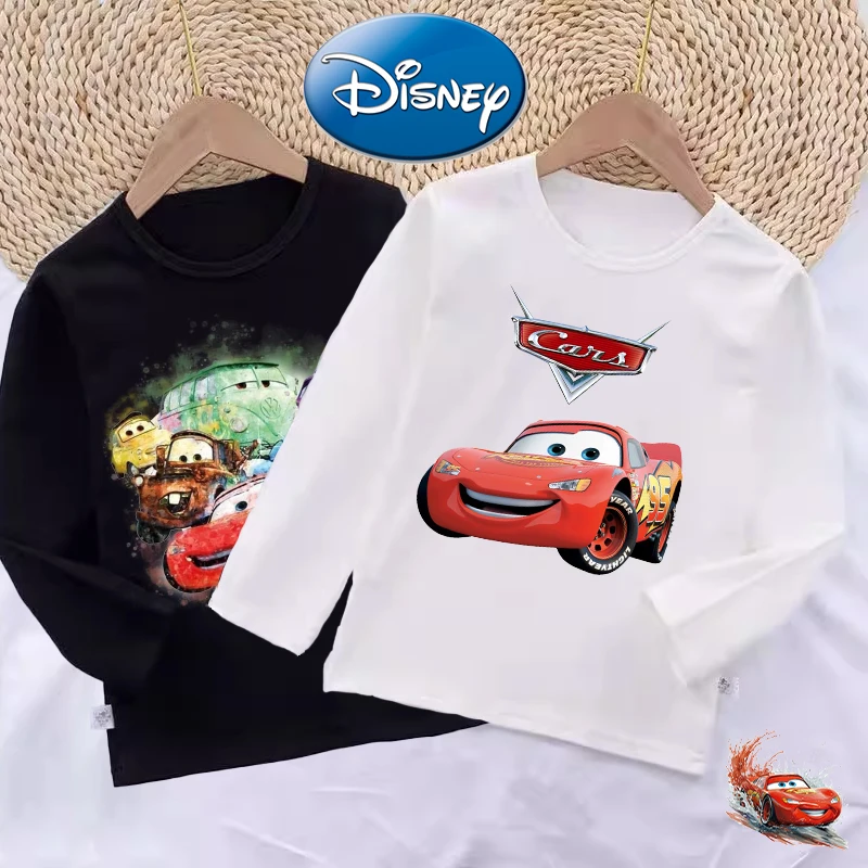 

Lightning McQueen Child Black White Long Sleeve T-Shirt Tees Kid O-Neck Thin Tops Toddler Disney Movie Cartoon Clothes Xmas Gift