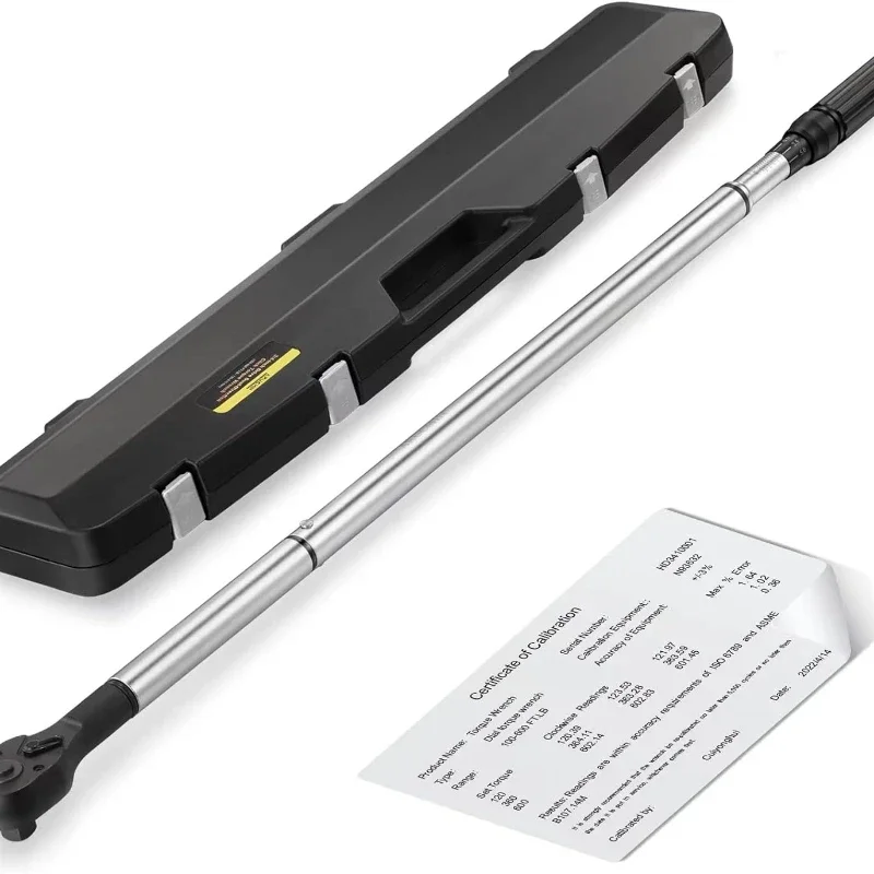 

3/4-Inch Drive Click Torque Wrench, Dual-Scale Adjustable Torque Wrench Set with a Hex Key 100-600ft.lb / 135-815Nm