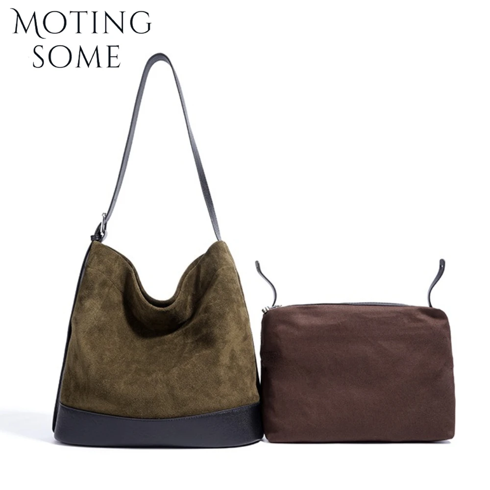 

Motingsome Suede Bucket Bag Woman Shoulder Winter Handbag Soft Matte Leather Bags Luxury Designer Daily Purse Small Tote 2025