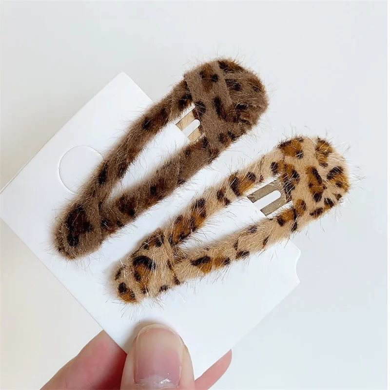 Woman Leopard Pattern Hair Clips Winter Vintage BB Clip Hairpins Girls Hair Accessories