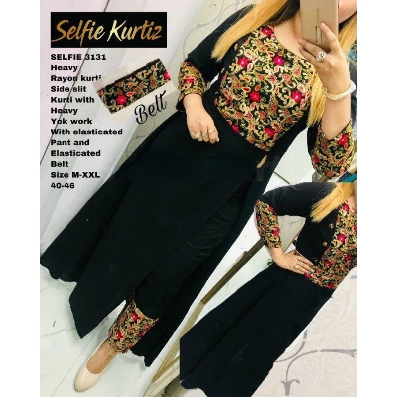 

Women indian Ethnic Palazzo Kurta Black Stitched Salwar Kameez Partywear Dress