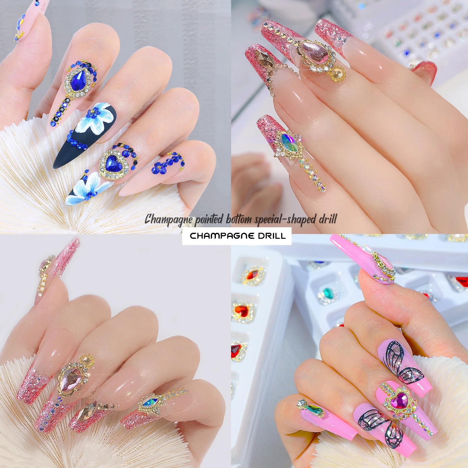 Nail Art Alloy Jewelry Love Diamond Crystal Butterfly Magic Color Shaped Diamond Rhinestones Wholesale In Stock