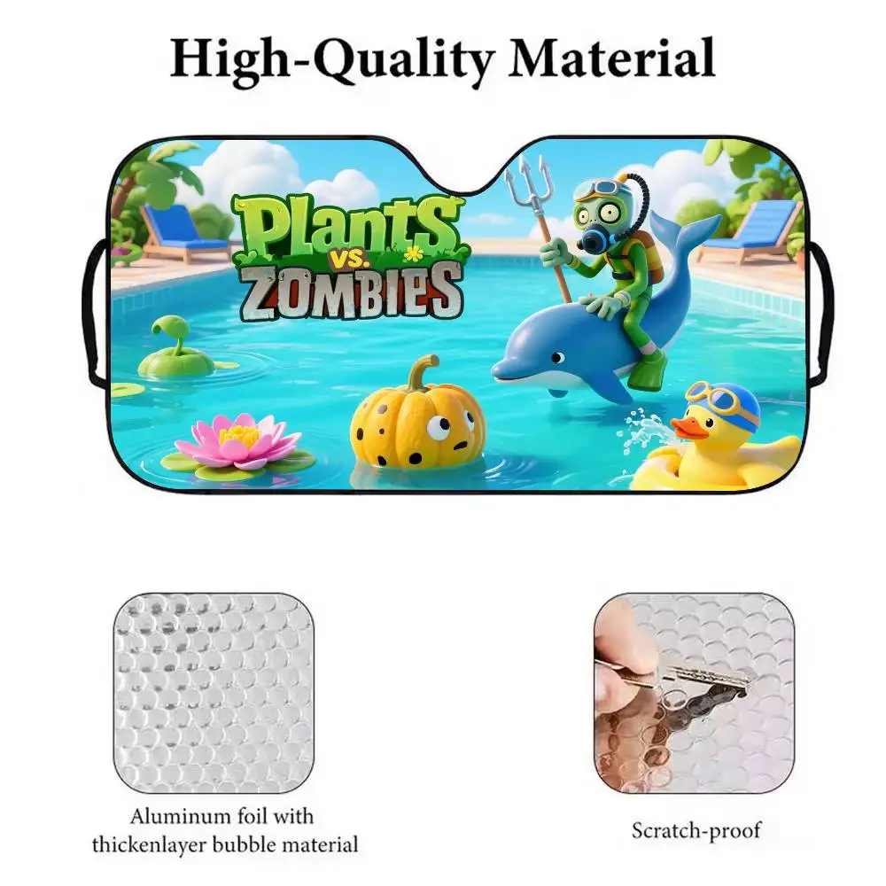 لعبة P-Plants vs Z-Zombies Car Sunshade Parasol زجاج السيارة الأمامي الشمس الظل حماية من الأشعة فوق البنفسجية ومبرد داخلي