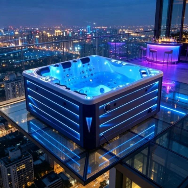 2 Person Portable Whirlpool Bathtub Spa Hot Tub Acrylic Massage Jacuzzi Freestanding Soaking Tub with Custom Waterfall Design