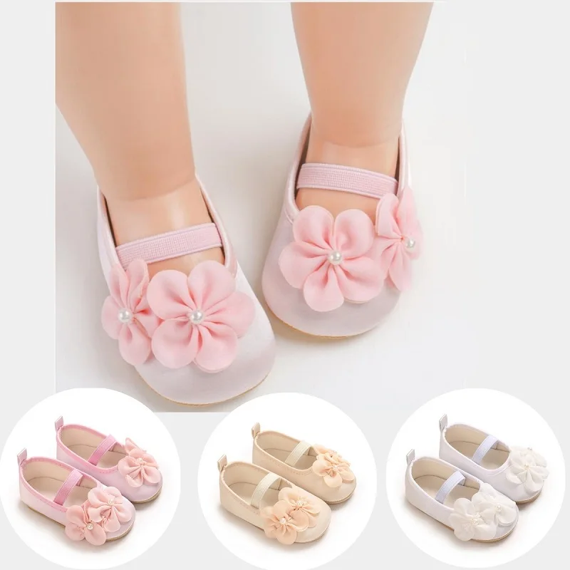 Baby Learning Walk Shoes,Elastic Band Floral Pearl Casual Infant Shoes,Multi Color Soft Princess Footwear for Baby Girls 0-1Year