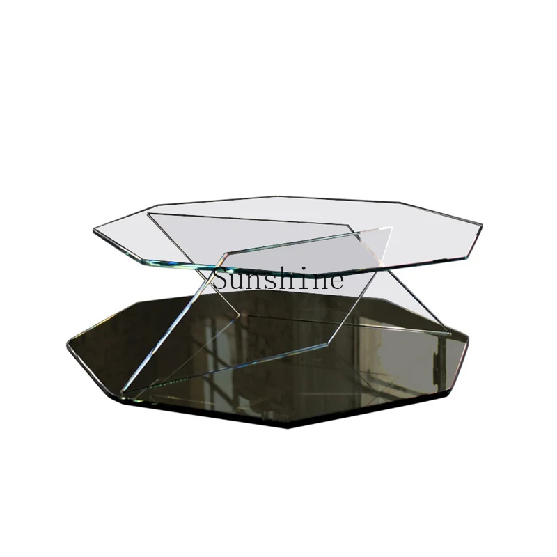 

Italian light luxury tempered glass coffee table villa home mirror glass sofa side table
