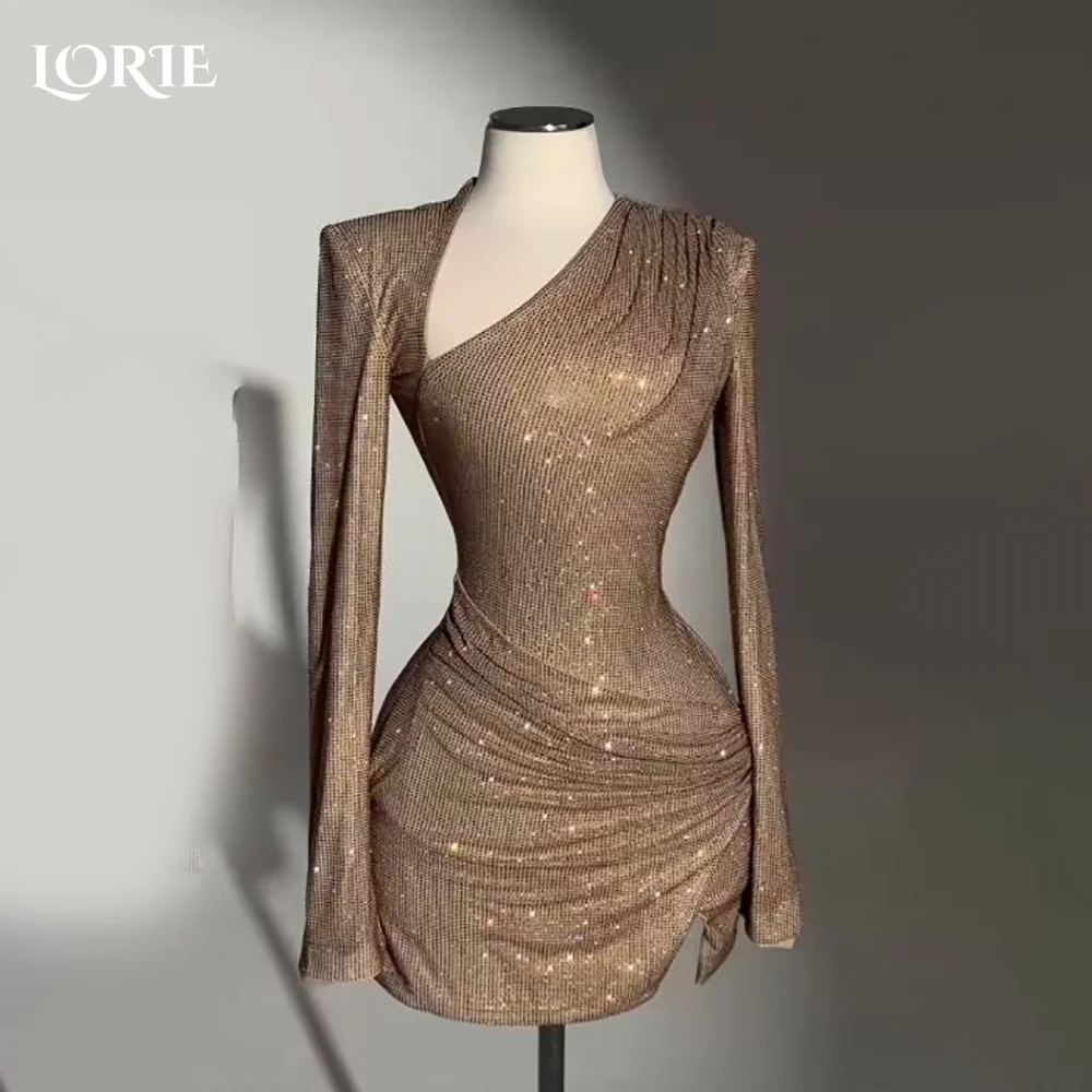 

LORIE Gold Cocktail Party Gowns Long Sleeve Sequins Pleats Luxury Sexy Prom Dresses Sexy Dubai Arabia For Women Clubbing Dress