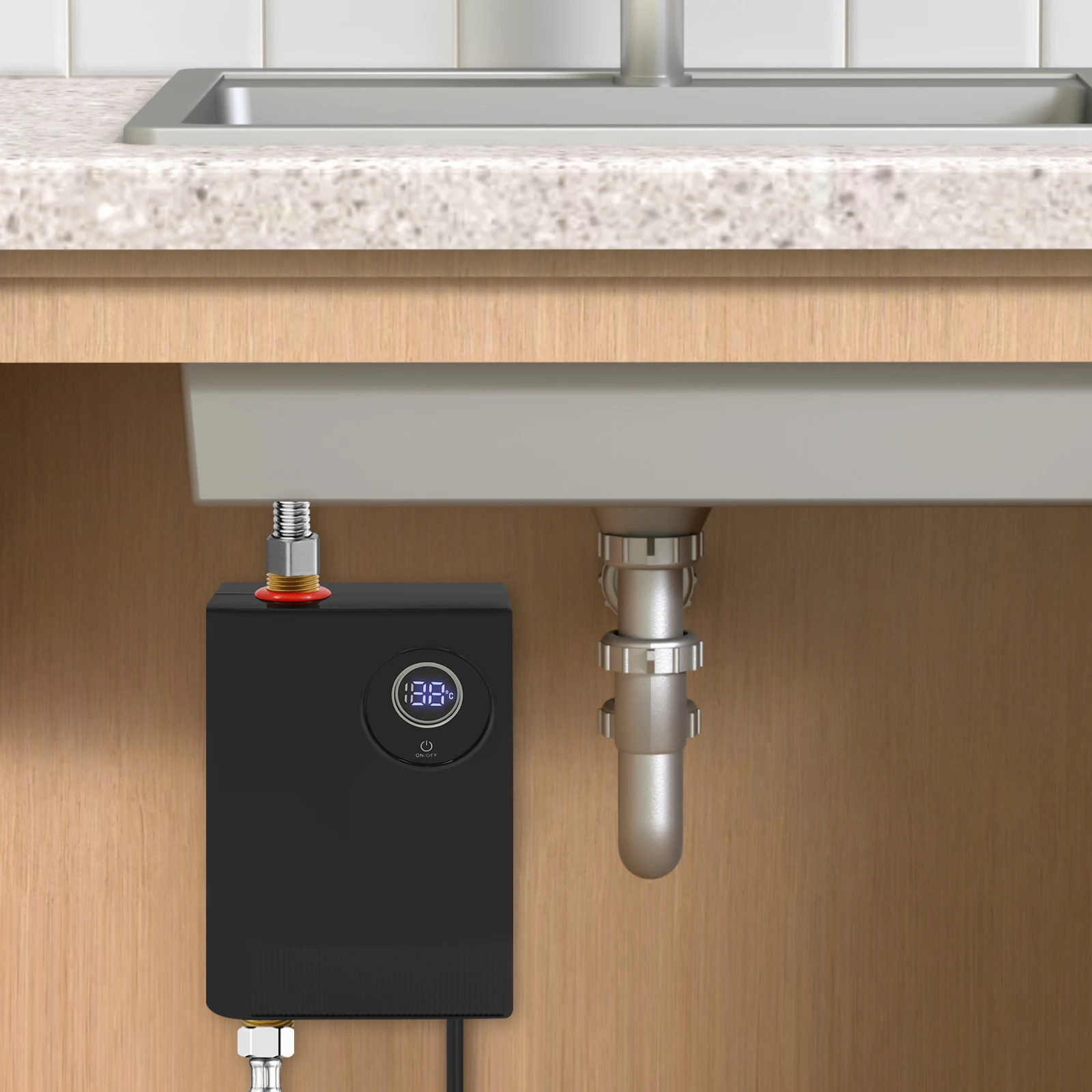 3000W Instant Electric Water Heater,Fast Heating Under Sink Anti-Dry Burning & Leakage Protection for Apartment,Kitchen,Bathroom