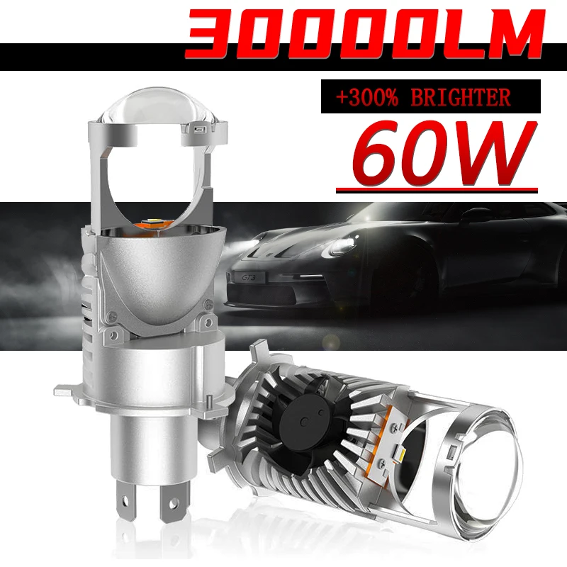 2 قطعة H4 جهاز عرض (بروجكتور) ليد عدسة 30000LM 60 واط Canbus المصابيح الأمامية H4 Bi LED العدسات توربو مروحة أضواء السيارة LHD 6000 كيلو عالية منخفضة مصباح شعاع