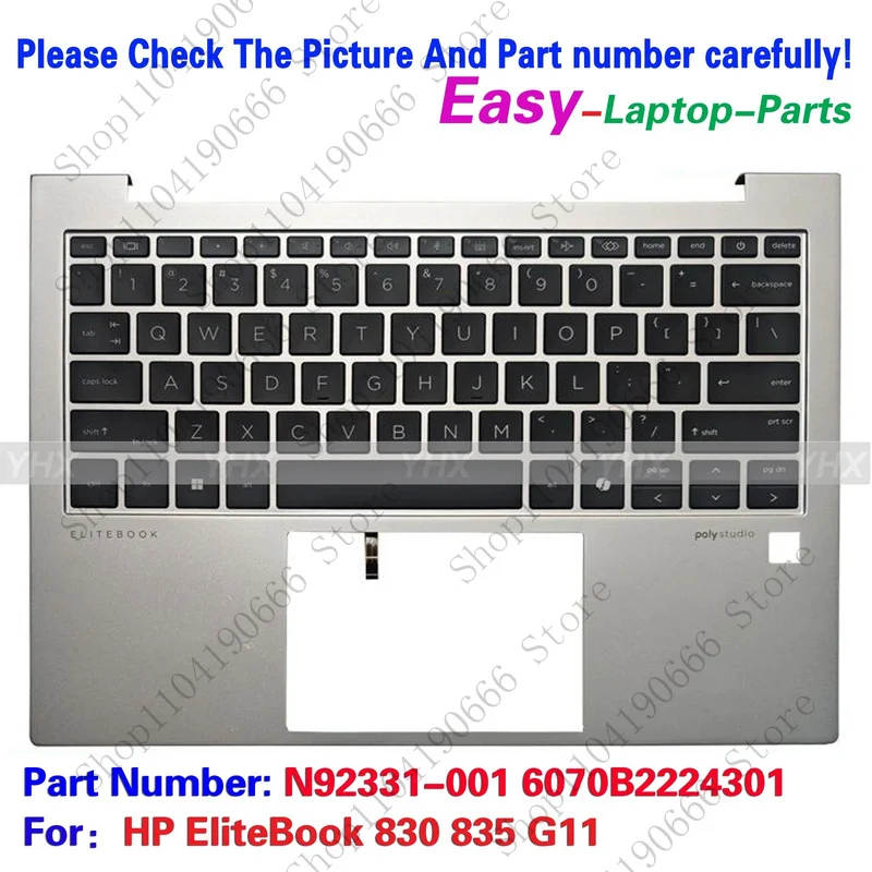 

bd New For EliteBook 830 835 G11 Palmrest Upper Case US Backlit Keyboard FP Laptop.