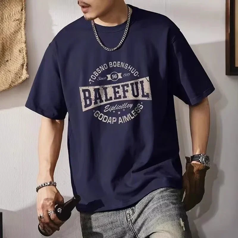 

motorcycle Loose and versatile pure cotton American retro short-sleeved T-shirt men's trendy half-sleeved T-shirt