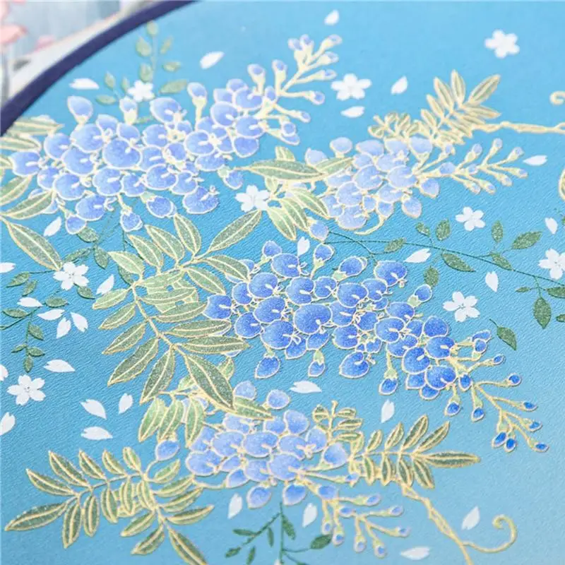 L9NB Chinese Silky Translucent Dancing Hand Fan Retro Flower Print Handheld Round Fan