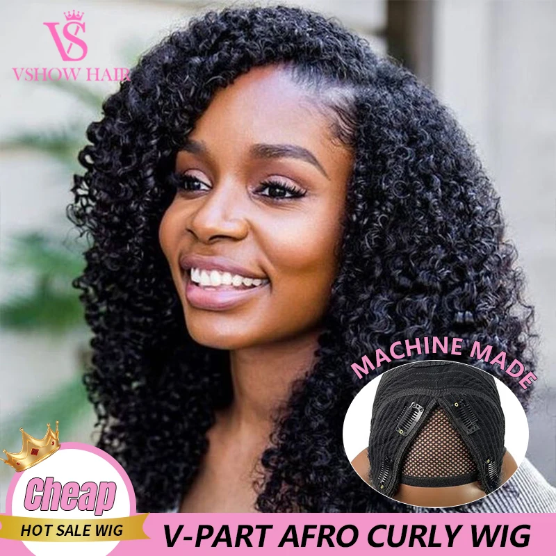 Afro Kinky Culry V Part Wig Human Hair No Glue Upgrade U Part V Shape Human Hair Wigs 100% Brazilian Wig On Sale For Women