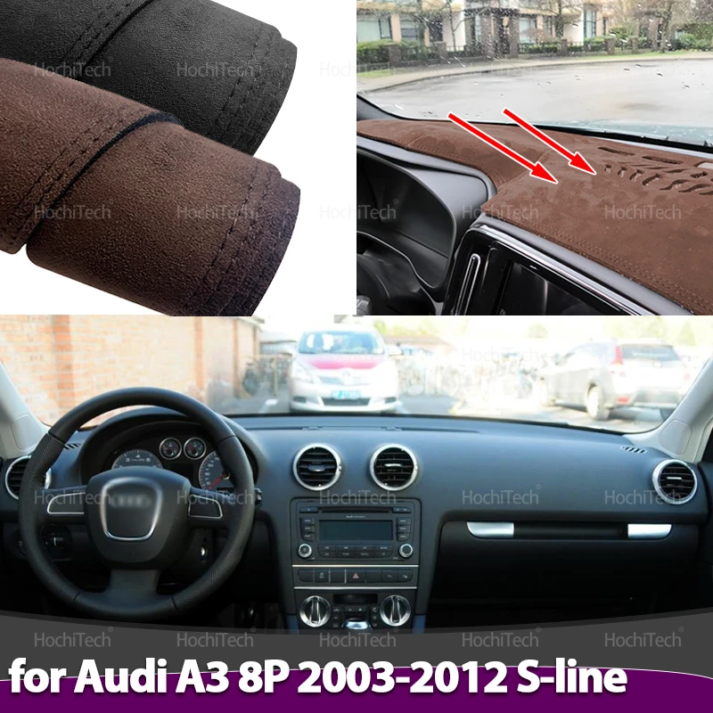 Auto-styling Wildleder Leder Schwarz/Braun Dashmat Dashboard Abdeckung Pad Dash Matte Teppich Für Audi A3 8P 2003-2012 S-linie Zubehör