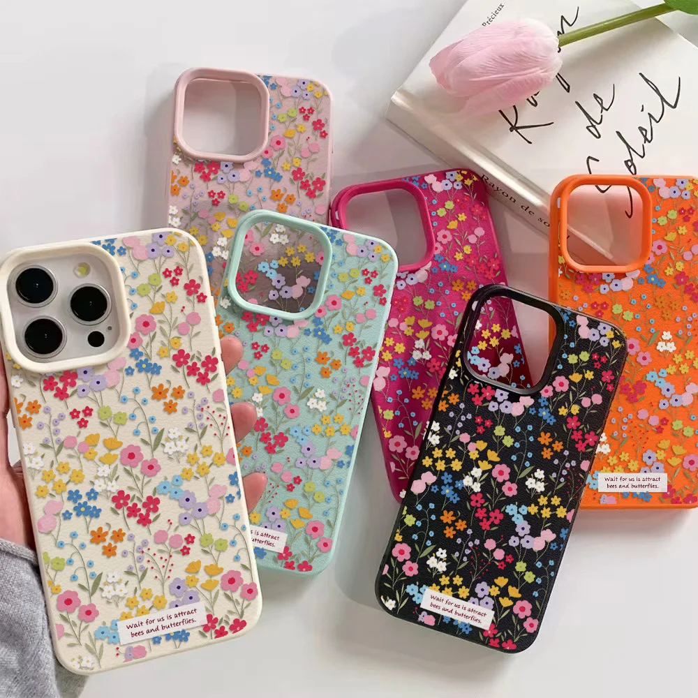 Leder-Silikon-Blumen-Handyhülle für iPhone 16 Pro Max 17 13 11 15 14 12 17Promax 16promax Stoßfeste Schutzhülle Cover Coque