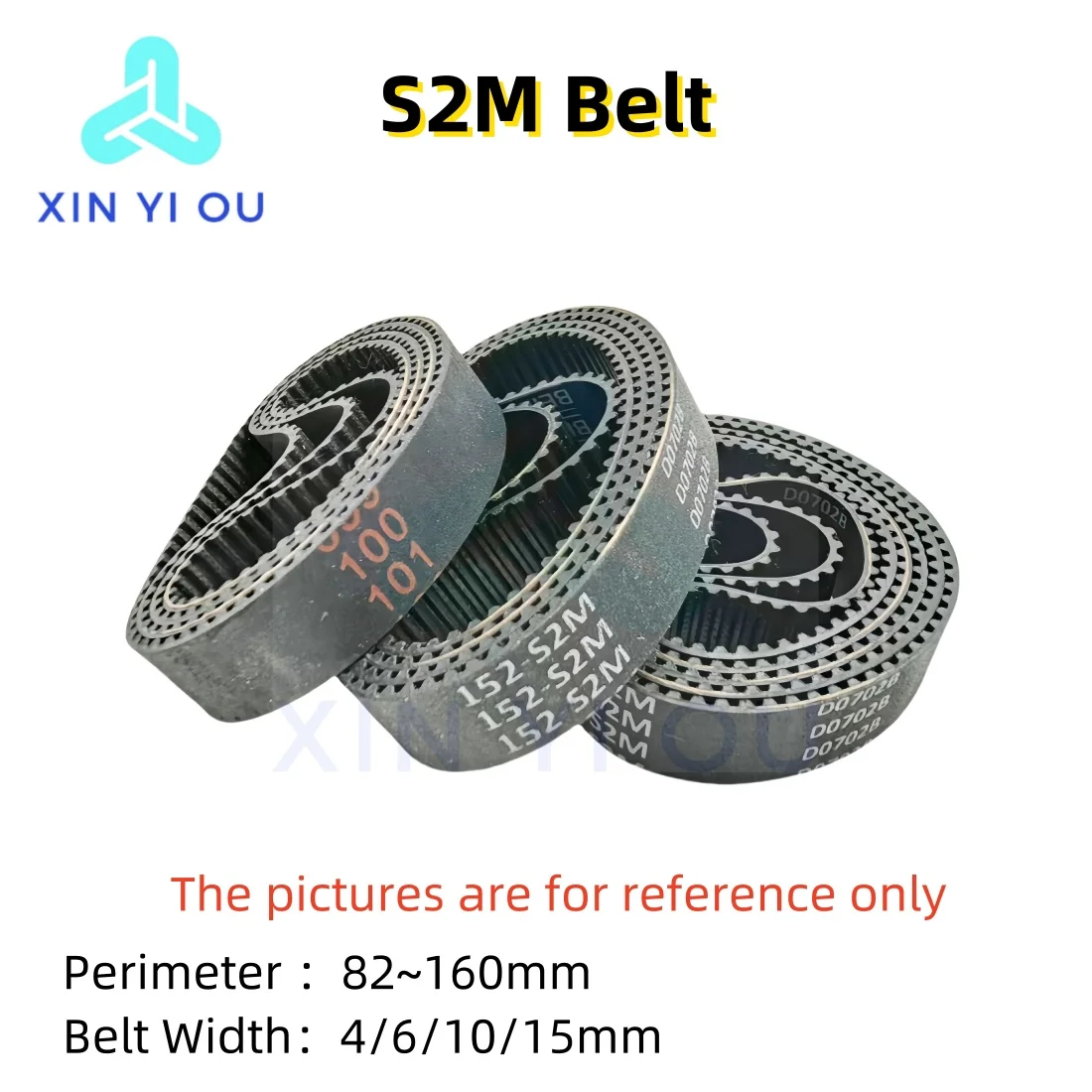 S2M Belt 82-160mm Length Width 4/6/10/15mm STS S2M Closed-loop Synchronous Rubber Timing Belts