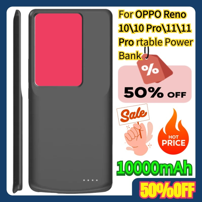 

10000mAh Back Clip Power Bank For OPPO Reno 10\10 Pro\11\11 Pro Rtable Power Bank Charging Cover Power Case Battery