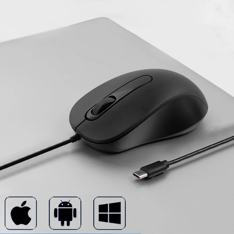 Type-c Wired Mouse Silent Portable Tablet Notebook Office Optical Mouse Ergonomic Design For PC Android IOS