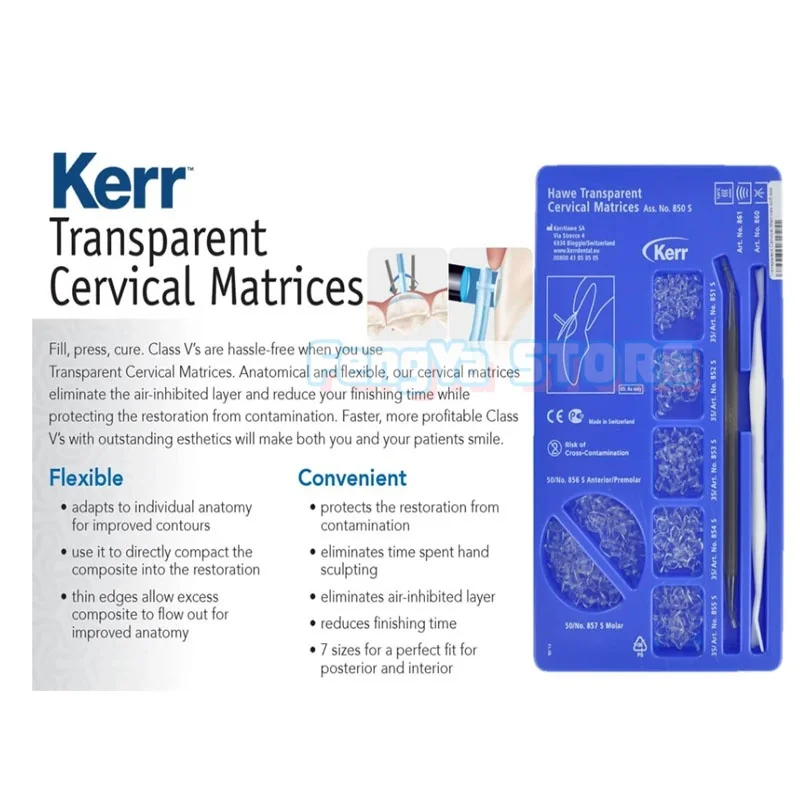 1 Set Original Kerr Hawe Transparent Cervical Matrices Assorted Kit NO.850s Dental Matrix Cervical Matrices Composite Gingival