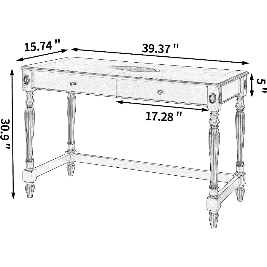 مكتب كتابة الكمبيوتر من الخشب الصلب مع درجين كبيرين 39.4 مكتب منزلي واسع محطة عمل أثاث طاولة دراسة ريفية صغيرة i #2